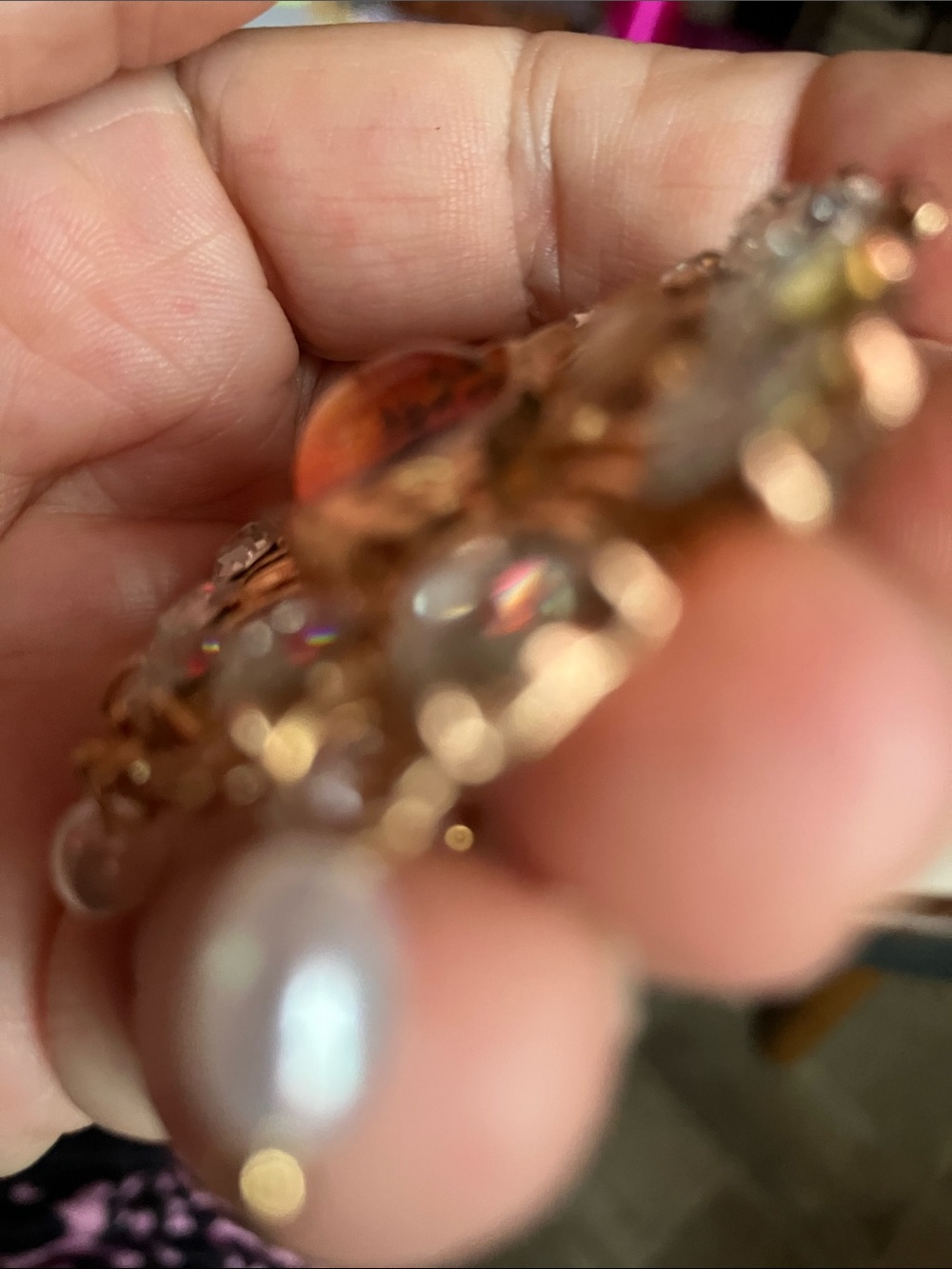 New Gold-Tone Orange Red Statement eye Brooch with Crystal & Pearl Drops - Picture 8 of 8